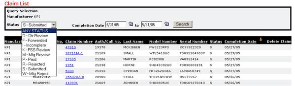 Claim List